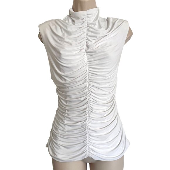 Naked Wardrobe Hourglass Drama Shoulder Rushed Size XL High Neck Top Blouse NWT - Picture 2 of 11